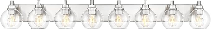 Bathroom Light Fixtures, 8 Light Brushed Nickel Vanity Light, 52 Inch Modern Wall Sconces with Globe Clear Glass Shade, Vanity Lighting Fixtures Over Mirror, VL195-BN-8