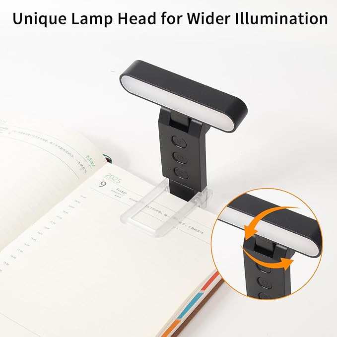Book Light,USB Rechargeable Clip-On Reading Light,30 Adjustable Modes,Eye-Caring with Timer,Perfect for Book Lovers/Travel(Black, Rectangle)