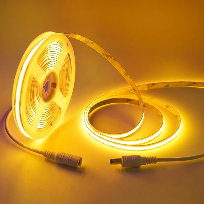 LED Strip Lights 24V COB Gold Yellow Lighting16.4ft (No Power Supply) | Super Bright, Dotless High Density 14W/m, 8mm Width Cuttable Flexible, Home DIY Commercial Decoration