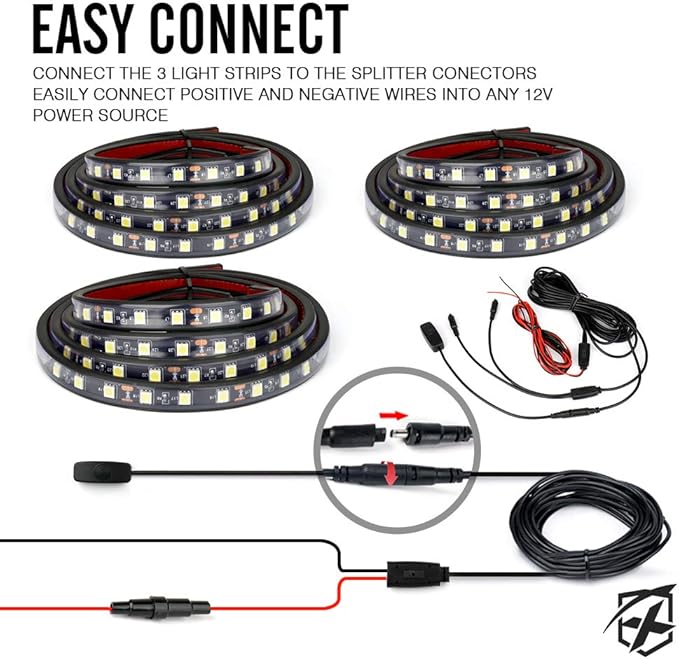 Xprite 3PCS 60" Inch White LED Truck Bed Lights Strip Kit, Pickup Under Body Bed Decoration Lighting Bar for Cargo Trucks Vans SUV RV Boat, with On/Off Switch