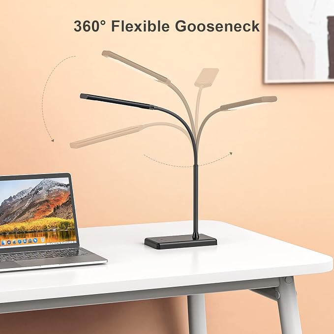 LED Desk Lamp for Office Home, Wireless Charger Desk Lamp | 12W Eye-Caring Desk Light, 600LM Reading Light for Desk, 5 Color Modes 6 Brightness Levels Lamp for Study, Workbench