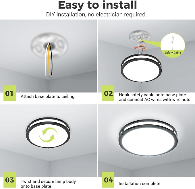 hepside 2 Pack Flush Mount Ceiling Light Fixture, Dimmable & 5Color Temperatures Ceiling Light Black, 16inch 36W 3000K 3500K 4000K 5000K 6500K Adjustable Ceiling Lamps for Bathroom Bedroom Hallway