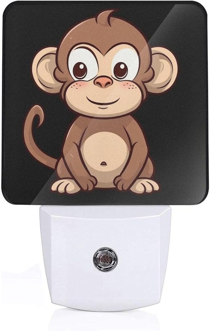 Cartoon Brown Monkey Print Night Light with Light Sensors Plug in LED Lights Smart Nightstand Lamp Plug in Night Light for Bedroom Bathroom Hallway Home Decor