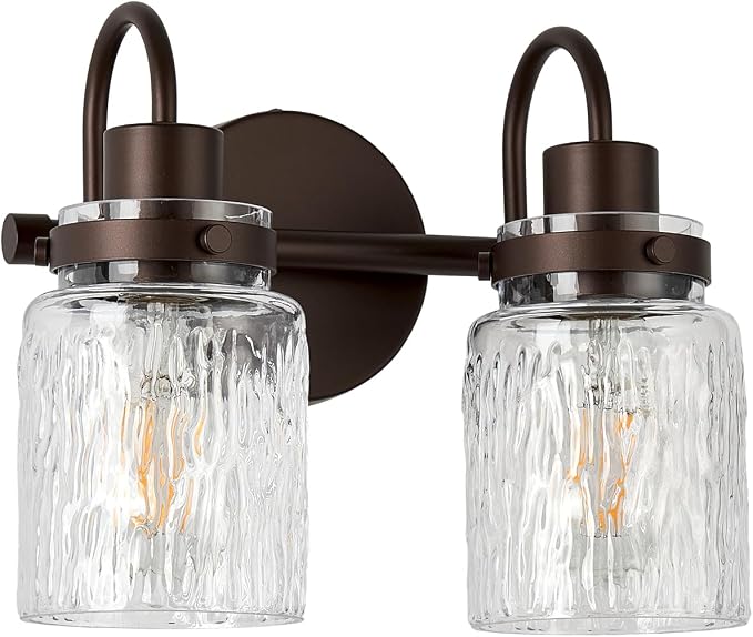 2 Lights Hammered Glass Bathroom Vanity Light, Oil Rubbed Bronze | Easy Installation,Up or Down,Farmhouse Modern Style,E26 Socket,ETL Certification
