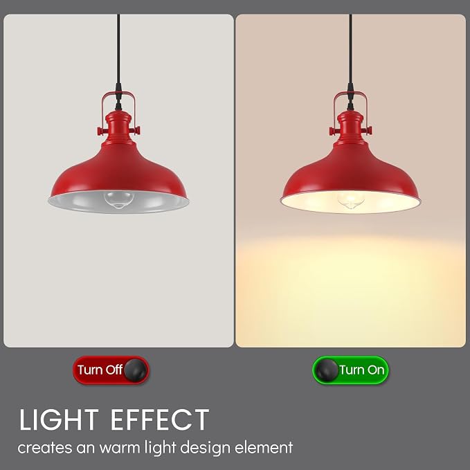 Red Farmhouse Pendant Lights, 11.4" Industrial Pendant Lighting for Kitchen Island, Kitchen Island Lighting, Island Pendant Light for Kitchen, Barn, Dining Room, 3 Pack
