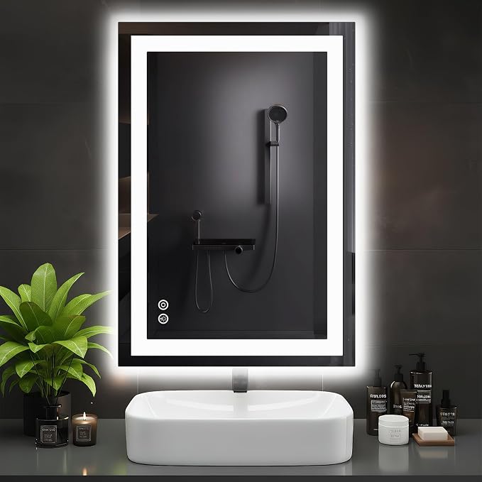 DUMOS 24.1"x36.1" LED Bathroom Mirror, Bathroom Vanity Mirror | Smart Anti-Fog, Front Light and Backlit, 3 Color Temperatures, Dimmable, Memory Function