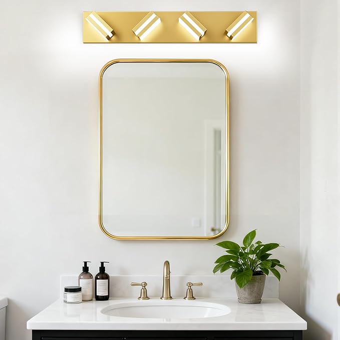 IZORRO LED Modern Bathroom Lights Fixtures(4-Light,Dimmable),Gold Acrylic Wall Lighting,Vanity Lights for Bathroom Over Mirror - 6000k 24In （No Assembly Required）