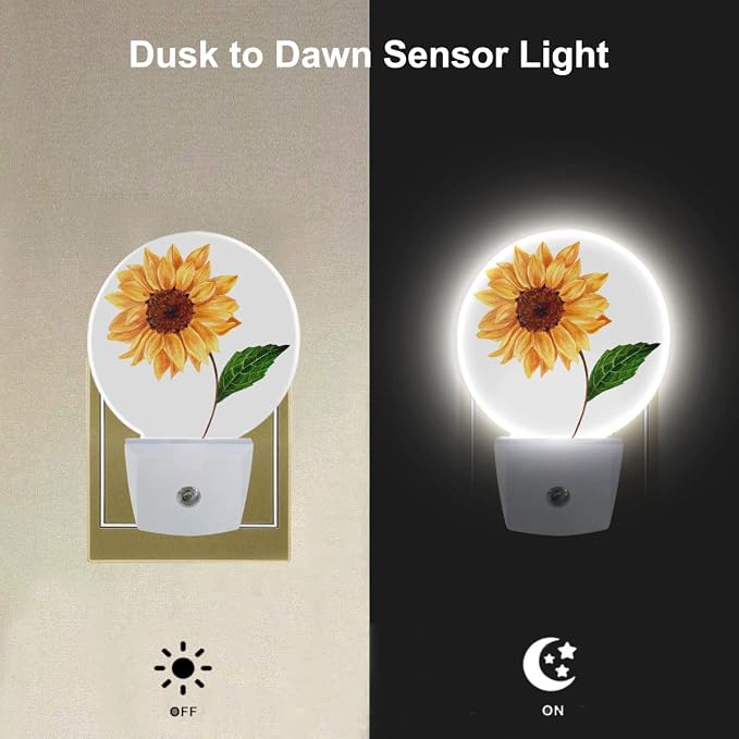 EKOBLA Sunflower Night Light, Bright Yellow Floral Night Lights Plug Into Wall with Dusk to Dawn Sensor for Women Girls