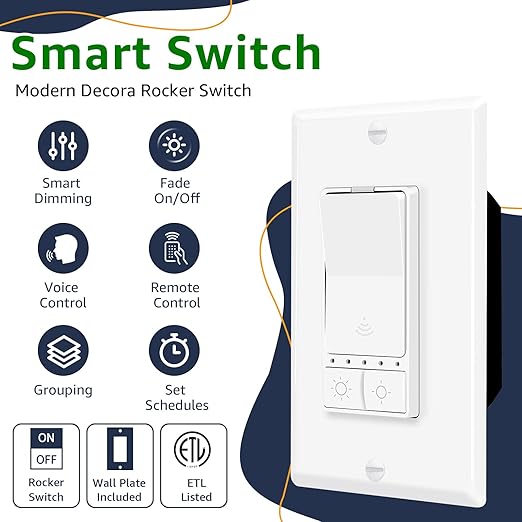 Greencycle Smart Dimmer Switch,2PK Single Pole, Needs Neutral Wire,2.4GHz WiFi Light Switch,Work with Alexa and Google Home, ETL Certified,No Hub Required,for Dimmable 150W LED CFL,600W Incandescent