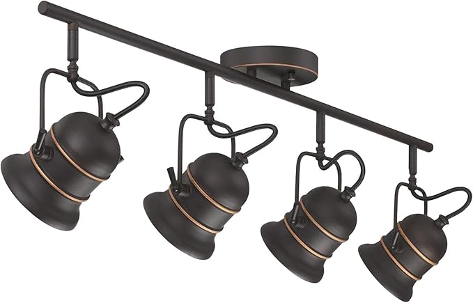 Westinghouse 6116800 Boswell Vintage-Style Four-Light Indoor Track Light Kit, Oil Rubbed Bronze Finish with Highlights,Metal Shades