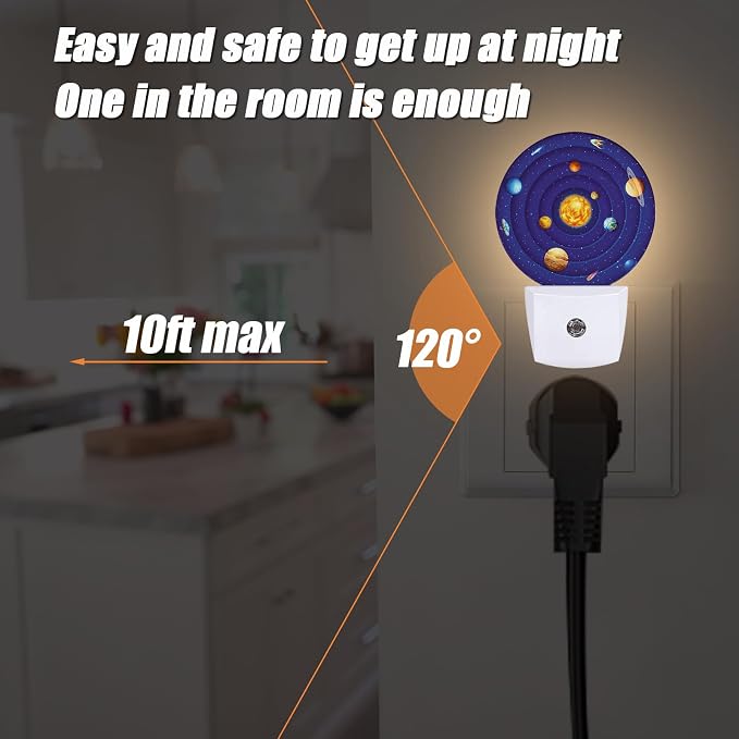 Cartoon Planets Night Light,Space Nightlight Plug into Wall LED Lamp Auto Sensor Dusk to Dawn for Bedrooms/Kitchens/Toilets/Corridors,Energy-Saving