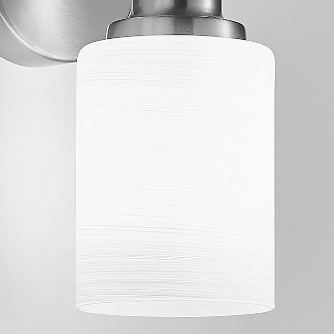 2-Pack 1-Light Vanity Lights, Brushed Nickel Bathroom Light Fixture with Textured Milky White Glass Shade, E26 Modern Vanity Lighting Fixture for Bathroom Wall Sconce