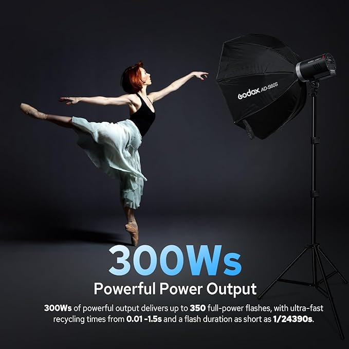 GODOX AD300Pro II AD300 Pro II Outdoor Flash Strobe, 2.4G 300Ws TTL HSS 1/8000s Portable Flash Monolight, 350 Full Power Flashes, 12W Bi-Color Modeling Lamp, 1/512-1/1 Power Adjust, HD Color Screen