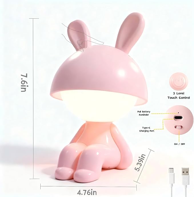 Night Lights for Kids,Rechargeable Table Light,Touch Bedside Lamps,Cordless Dimmable Warm White Light,Baby Nursery,Breastfeeding,Sleep Aid,Bunny Cute Decor Gifts for Newborn Toddler Boy Girls