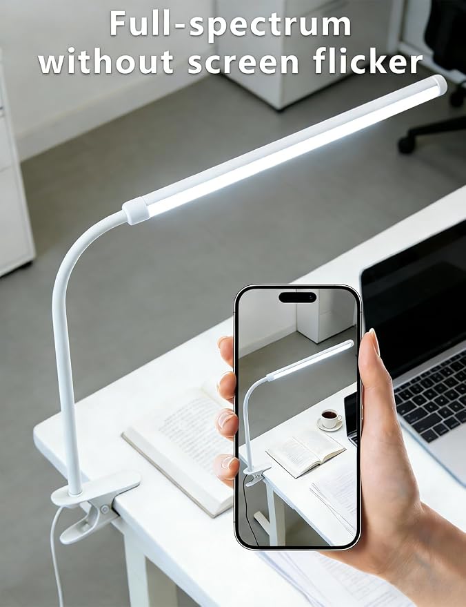 2 Pack LED Clip On Reading Light,Desk Lamp with Clamp,Curved Monitor Light Bar,Bedside Table Lamp for Home Office Bedroom Dorm Study Workbench Task Lighting,Eye Caring Computer Screen Lamp