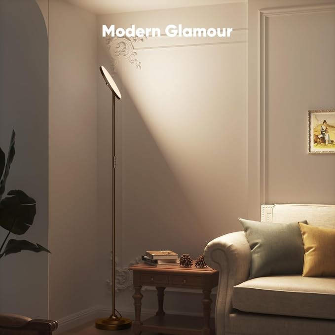 36W LED Floor Lamp, Super Bright Standing Lamp, Modern Stepless Dimmable Torchiere Tall Lamp with Remote Control, 350°Rotating Head Reading Floor Lamp for Living Room, Bedroom, Office