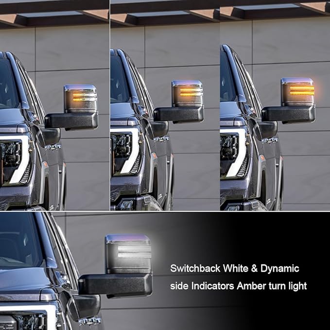 ROCCS Sequential Amber Turn Signal Switchback LED Side Tow Mirror Marker Light White DRL Parking Lights fit for 2020 2021 2022 2023 2024 2025 2026 Chevy Silverado/GMC Sierra 2500 3500,Smoked Lens