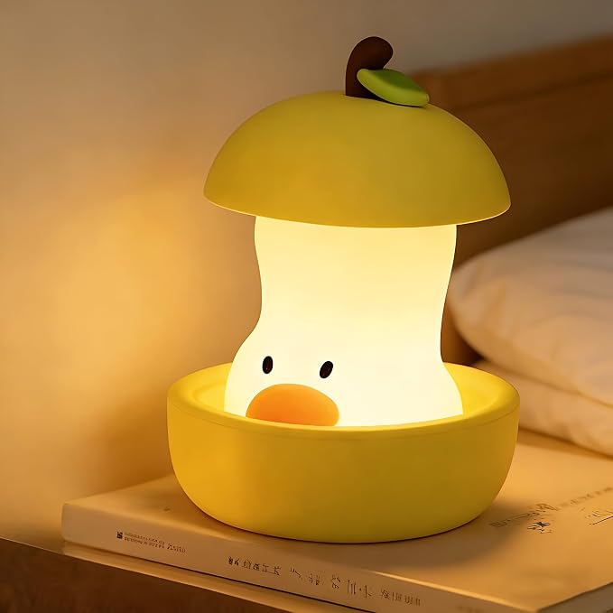 Night Light for Kids, Rechargeable Bedside Touch Lamp, Portable Dimmable Nightlight, Cute Nursery Night Lights, Funny Gifts for Baby, Teens, Adults Bedroom Office Home Decor(Pear Duck Yellow)
