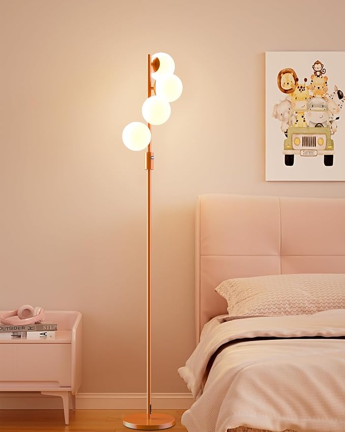 Lightdot 64IN Dimmable Globe Floor Lamp, Modern Orange Standing Lamps with 4PCS Warm White Bulbs Included,Mid Century Floor Lamp with 5Lbs Heavy Base for Living Room/Bedroom/Sofa Beside/Corner Decor
