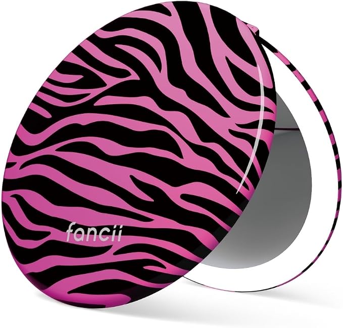 Fancii Taylor LED Lighted Travel Makeup Mirror, Rechargeable, 10x /1x Magnifying, Tru-Glow Lighting System, XL Large 5” Wide | Compact Mirror for Purses (Hot Pink Safari)