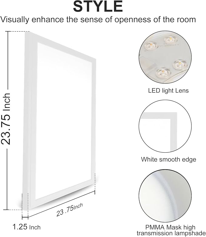 2'x2'4200 Lumen 4 Pack LED Flat Panel,Flush Mount and Drop Ceiling | White Trim 5 CCT, 3 Level Dim,CRI 90 for Home and Office (2x2 Feet)