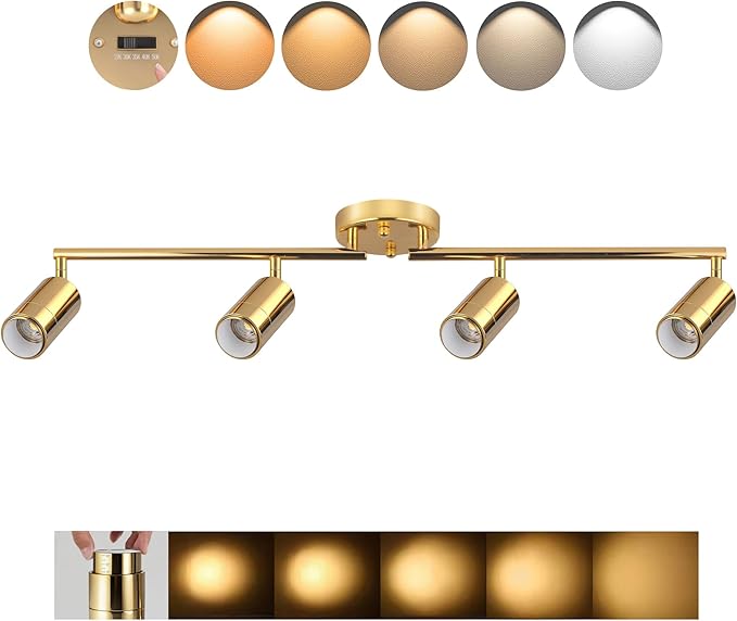 5Color LED Track Lighting Kit 4 Lights Dimmable 48W Track Light,Zoomable15°/24°/36°/45°/60°-2700K/3000K/3500K4000K/5000K,Track Lighting for Accent Task Kitchen,Lumen 4800 (Gold, 48 Watts)