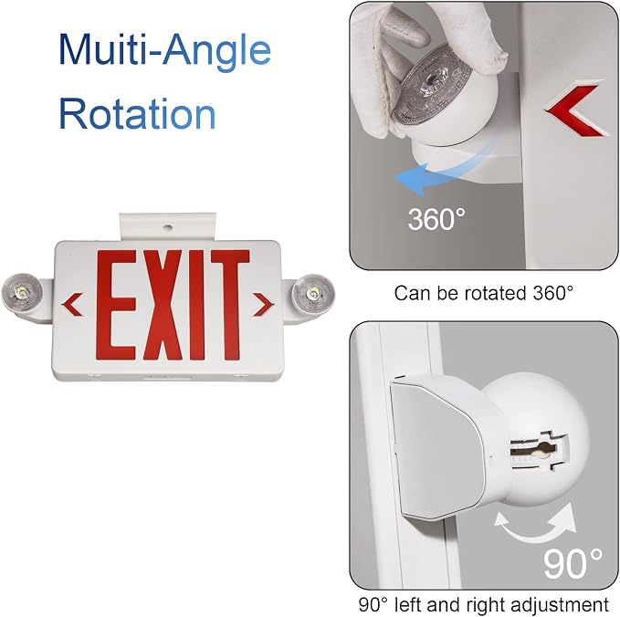 GZRUIYANG Exit Sign with Emergency Lights Red, LED Emergency Exit Light with Battery Backup, UL 924 Certified, AC 120/277V, Commercial Emergency Lights Combo for Business - 4 Pack