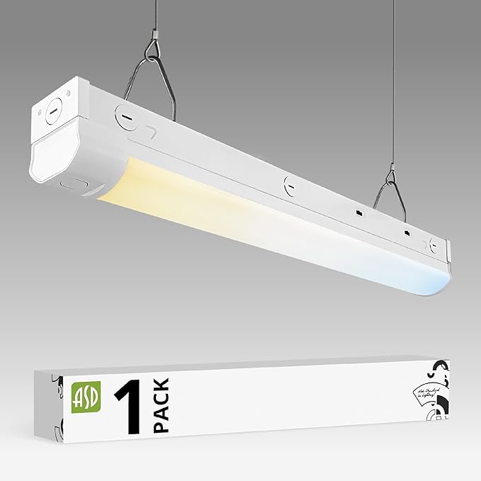 ASD 2ft LED Linear Strip Light Fixture with Q-Base | UL DLC Stairwell Certified Luminaire 15W-25W 120-277V Linkable LED Shop Light | 3000K-5000K Adjustable Commercial Ceiling Fixture