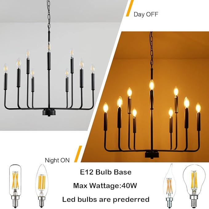 Black Chandeliers for Dining Room Light Fixture Over Table, Modern Farmhouse Chandeliers for Living Room,9-Lights Industrial Metal Candle Lighting Fixtures for Entryway Kitchen Island Foyer