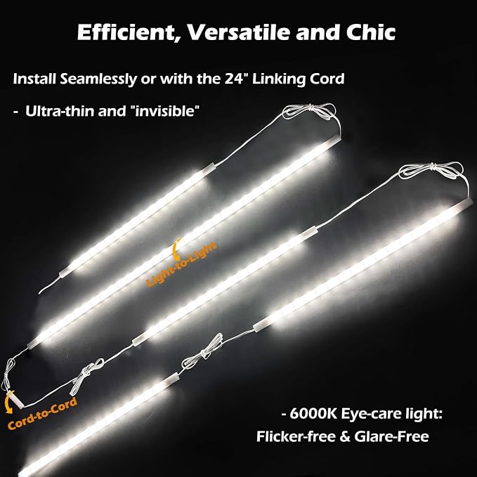 Cefrank 6-Pack Linkable Under Cabinet Lighting, 12" LED Shelf Light Bars | 1200LM Cool White • Plug-in • CRI90+ • Frosted Lens • Pantry • Bookshelf • Workbench