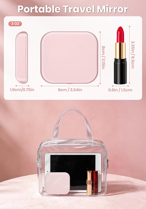 Magnifying Mirror with Light, Rechargeable 40X Compact Mirror with 3 Lighting Modes & Dimmable Brightness, Portable Travel Makeup Mirror with Light, Essentials for Travel, Pocket Purse Pink