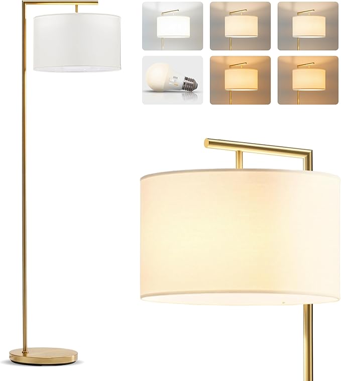 Brightech Montage Modern Floor Lamp - LED Standing Lamp with Adjustable Color Changing Bulbs for Living Rooms & Offices - Tall Corner Bedroom Reading Light for Contemporary Home Decor - Antique Brass