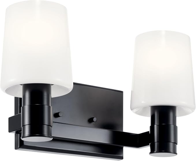 Kichler Adani 2-Light Bathroom Vanity Light, Black | Modern vanity light with opal glass for bathrooms and powder rooms (14.5" x 8.25"), 55175BK