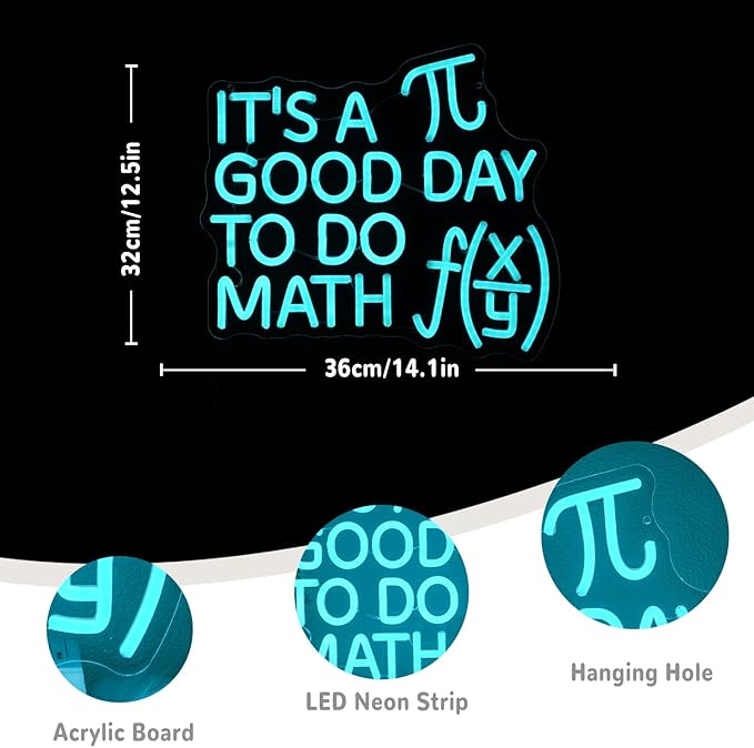 It's A Good Day To Do Math Neon Sign for Classroom Function Math Neon Light Blue Letter Led Neon Signs Classroom Led Neon Lights for Study Room Library Decoration