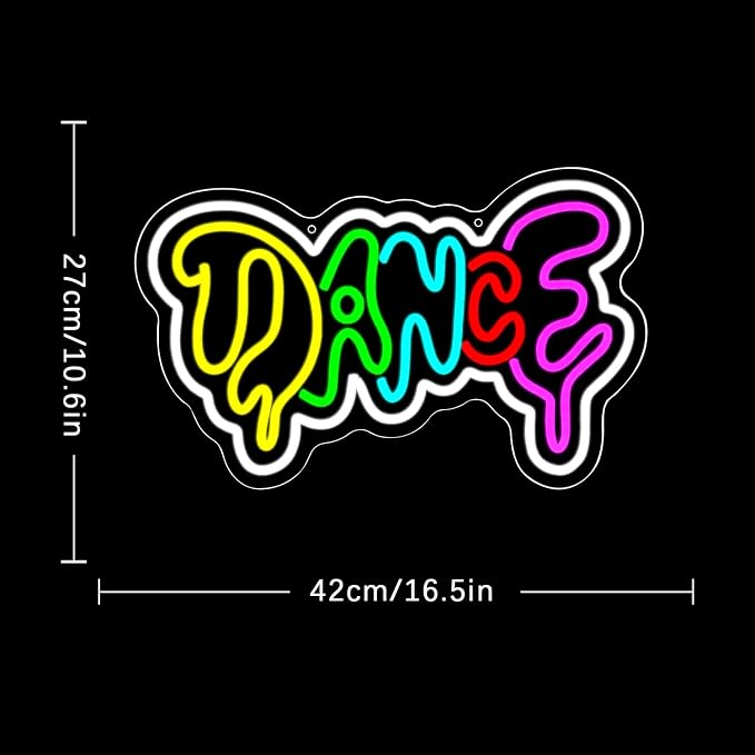 Dance Neon Sign for Wall Decor Colorful Dripping Letter Neon Light Music Neon Light Sign Dance Led Light Sign for Dancing Party Club Bar Accessories