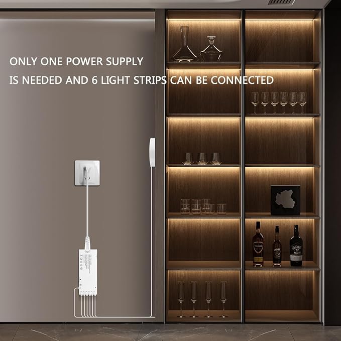 Cabinet Light COB LED Strip Lights 6-in-1 Dimmable Touch Control for Display Cabinets, Wardrobes, Kitchen, Wine Cabinets, Showcase & Shelf Lighting (Warm Light, 3.3ft)
