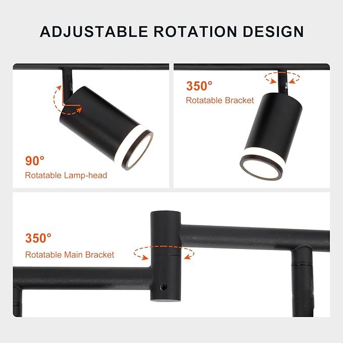6-Light Track Lighting Fixtures Ceiling, GU10 Black Led Ceiling Spotlight, Modern Track Light Kit for Kitchen Bedroom Living Room