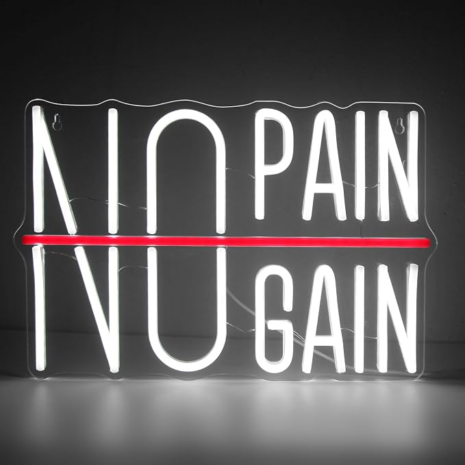 No Pain No Gain Neon Sign, Motivational LED Gym Neon Light | USB Powered Fitness Wall Decor for Home Gym, Workout Room, Man Cave, Garage, Gift for Gym Lovers