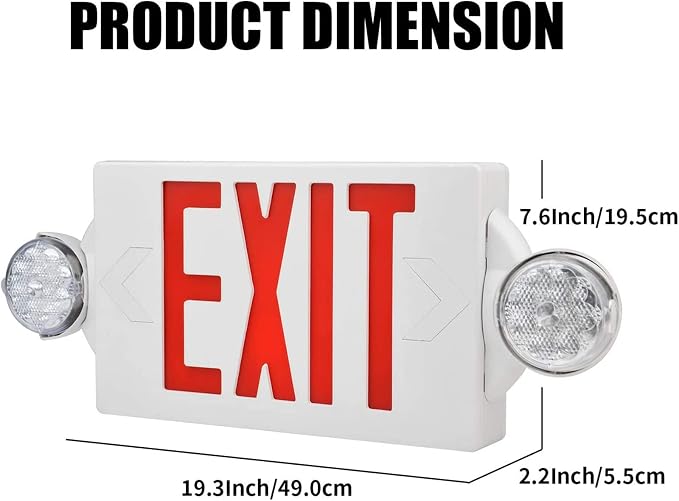 Emergency Exit Light, Adjustable Two LED Head Exit Sign Light, Commercial Emergency Exit Lighting Combo with Back-up Battery for Business UL Certificated(Red, 6 Pack)