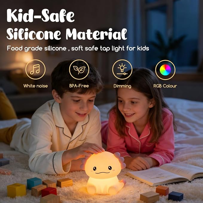 LEDHOLYT Cute Axolotl Night Light for Kids, 3 Adjustable Brightness Levels & 6 White Noise Sounds,Rechargeable Variable Color Axolotl lamp Gifts,Cute Room Decor Night Light for Kids Girls Boys