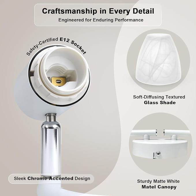 HiBay 4-Light Track Lighting, Modern White Glass Ceiling Light Fixture | Adjustable Flush Mount Track Spotlight for Bathroom, Kitchen, Dining Room, E12 Base, Bulbs Not Included