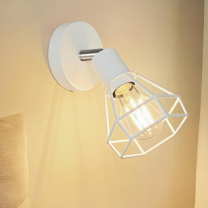 HiBay 1-Light Ceiling Track Lighting Fxiture White, Modern Spotlight, E26 | Rotatable 1 head with farmhouse metal cage shade for kitchen bedroom bedside wall, bulb not included