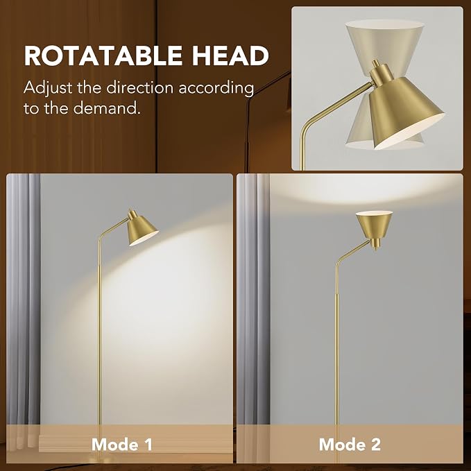 65.3" Floor Lamps for Living Room, Floor Lamp for Bedroom, Dual-Base Industrial Standing Lamp, Adjustable-Head Corner Lamp, Modern Tall Lamp, Living Room Light, Bulb Included, Glod