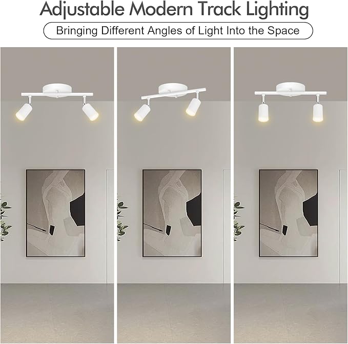 2 Light Track Lighting Fixtures Ceiling, 8W/2700K White Track Lighting with Acrylic Lampshade & Rotatable Light Heads, 20000hrs Lifespan, Modern LED Track Lights Ceiling for Kitchen/Hallyway
