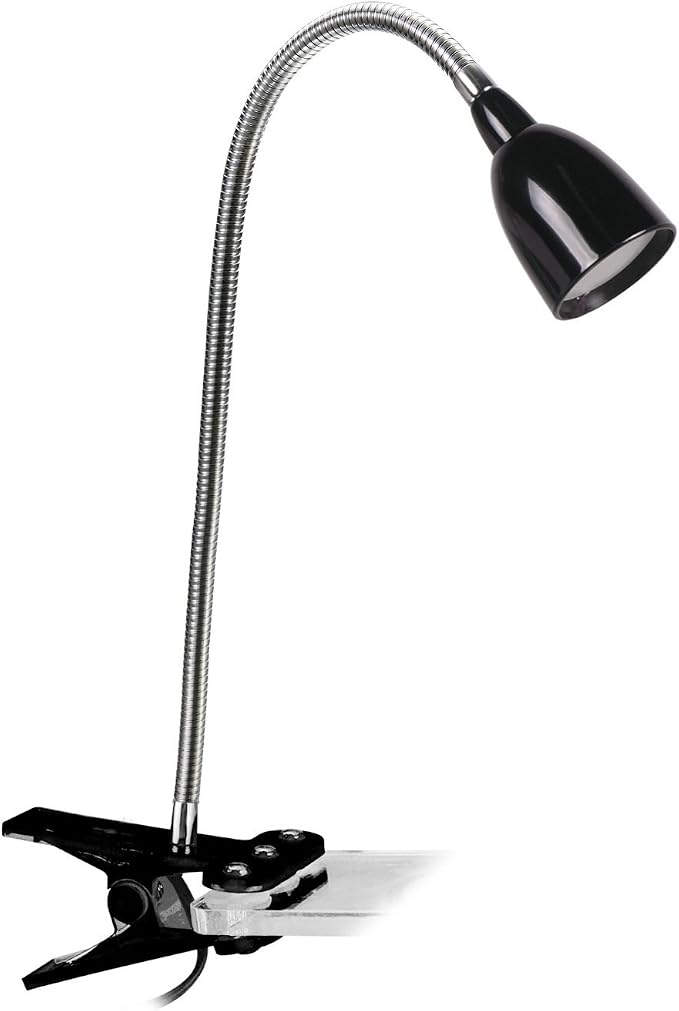Newhouse Lighting NHCLP-LED-BLK Black Metal Flexible Clamp-Style LED Goose Neck Desk Lamp in 3000K Warm White Color Temperature with Power Adapter and 6 ft. Power Cord