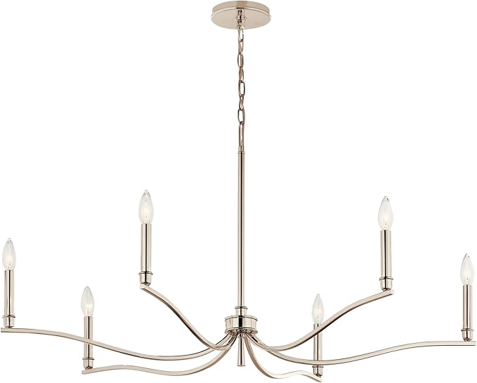 Kichler Malene 6-Light Chandelier, Updated Traditional Light in Polished Nickel, Sloped Ceiling Compatible, for Foyer, Dining Room or Living Room (22.25" x 42"), 52696PN