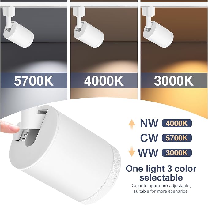 10W LED Track Lighting Heads – L-Type Adjustable Ceiling Spotlights, 3000K/4000K/5700K, Flicker-Free CRI90+ (6-Pack) – White Track Light Fixtures for Accent, Task & Art Lighting