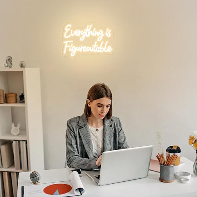 Everything is Figureoutable Neon Sign Dimmable Led Neon Lights for Wall Decor USB Inspirational Word Neon Light Up Signs for Office Bedroom Home Bar Study Room Wedding Birthday Party Teens Girls Gifts