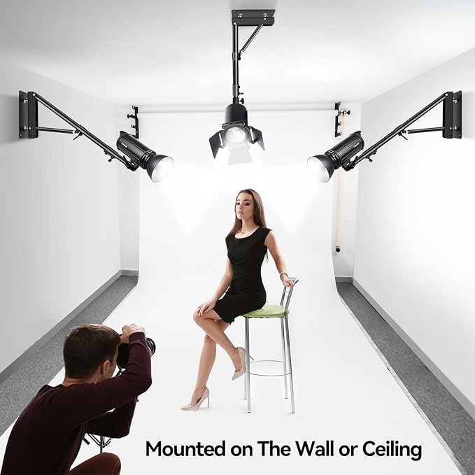 Takerers Ring Light Wall Mount, 4.3ft /51 inch Wall Ring Light Mount,180º Flexible Rotation, Triangle Boom Arm with 3/8 & 1/4 Screw for Photography Light, Monolight, Softbox, Umbrella, Reflector