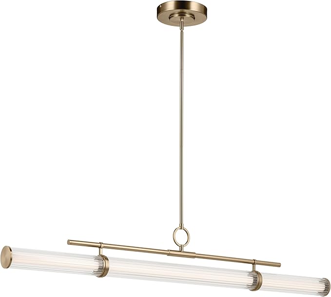 Kichler Riven LED 1-Light Linear Chandelier with Clear Fluted Glass in Champagne Bronze, Sloped Ceiling Compatible, for Kitchen or Dining Room (9.5" x 8" x 60.25"), 52754CPZLED